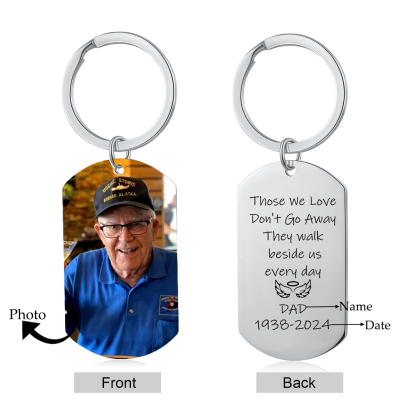 Personalized Memorial Keychain With Custom Photo & Name & Date Keychain - "They walk beside us every day"