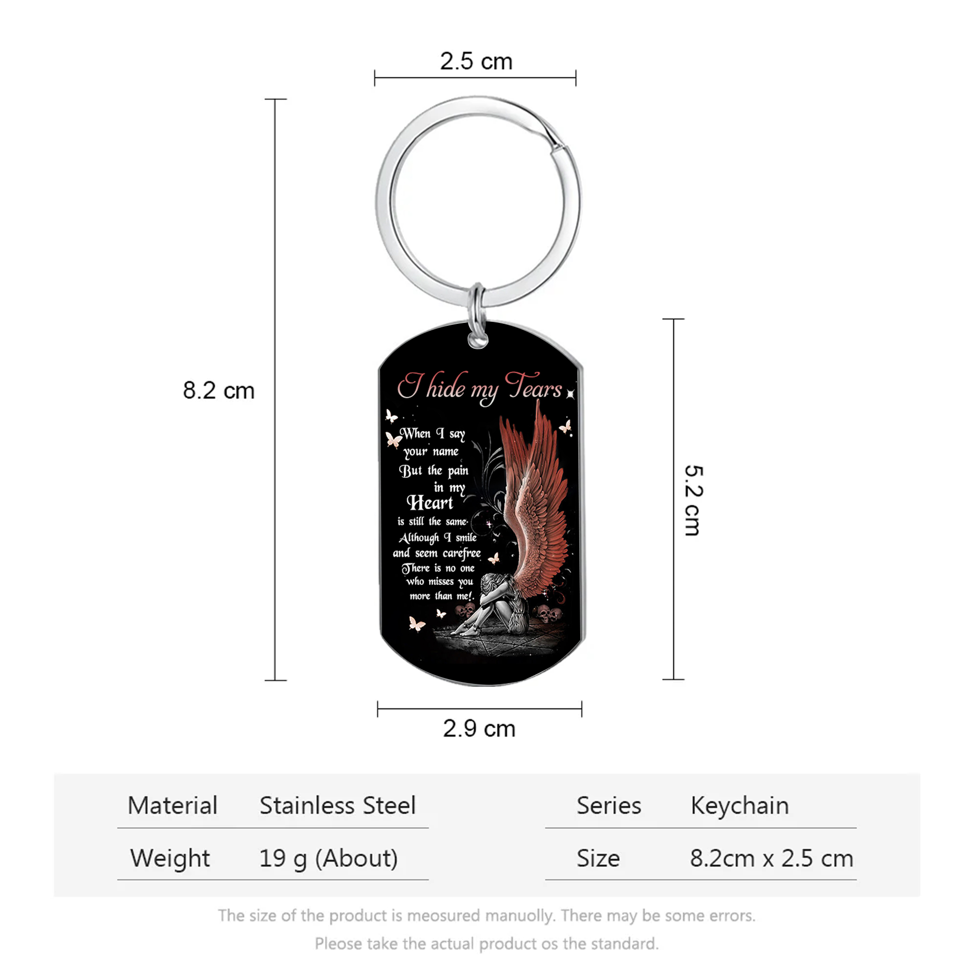 Personalized Angel Wings Memorial Keychain Tribute Gift for Remembering Loved Ones – "I hide my tears when I say your name" 