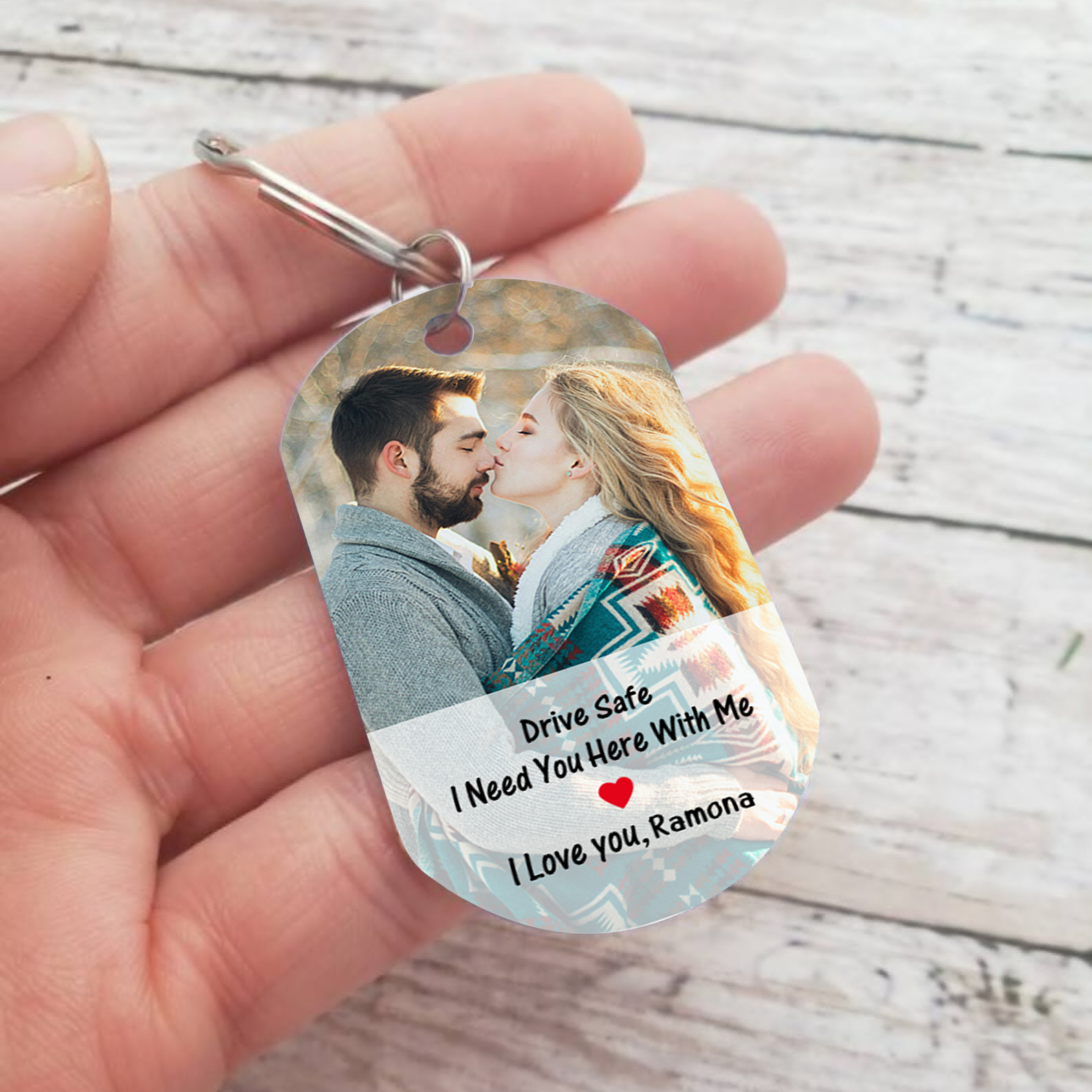 “Drive Safe, I Need You Here With Me”-Personalised Couple Keychain – Custom Name and Photo Stainless Steel Keychain Gift for Him | Jessemade