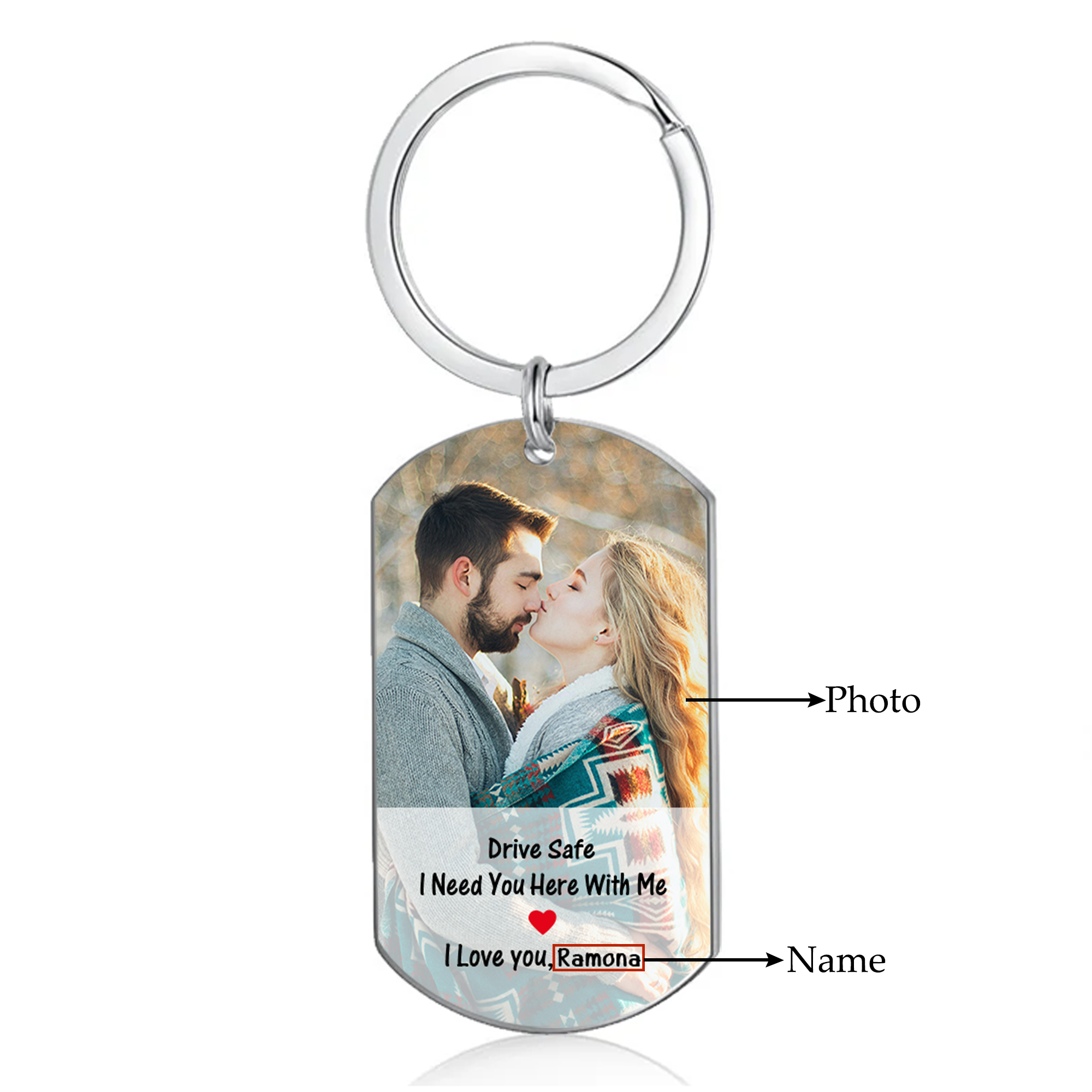 “Drive Safe, I Need You Here With Me”-Personalised Couple Keychain – Custom Name and Photo Stainless Steel Keychain Gift for Him | Jessemade