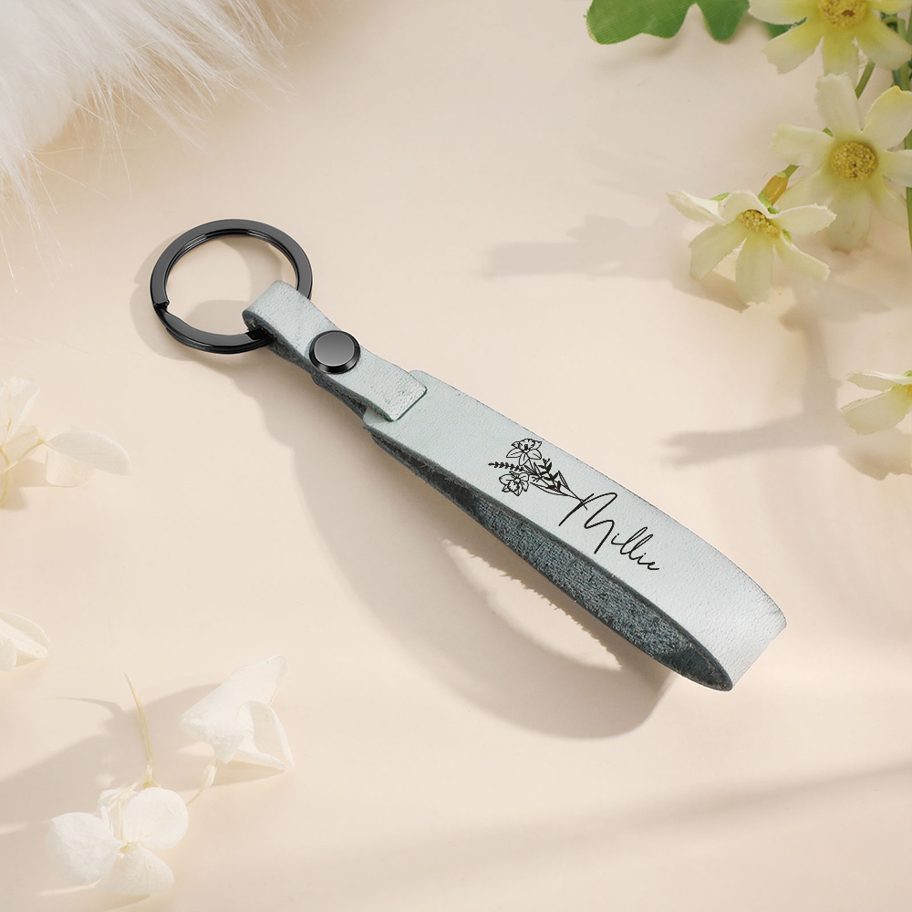 Personalised Keyring with Birthflower Custom Name Birthday Gift for Her | Jessemade