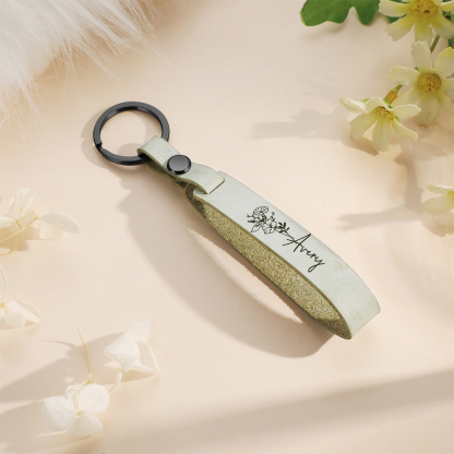 Personalised Keyring with Birthflower Custom Name Birthday Gift for Her | Jessemade