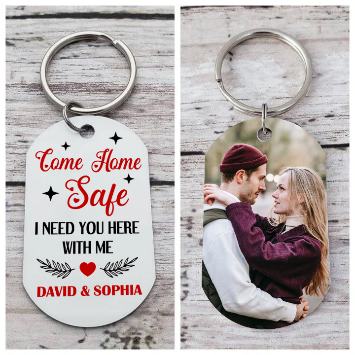 Personalised Stainless Steel Couples Keyring with Custom Photo & 2 Names Christmas Gift for Him | Jessemade