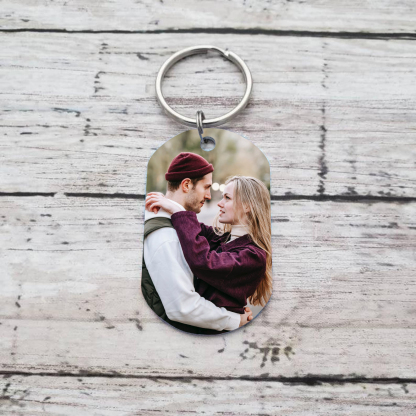 Personalised Stainless Steel Couples Keyring with Custom Photo & 2 Names Christmas Gift for Him | Jessemade