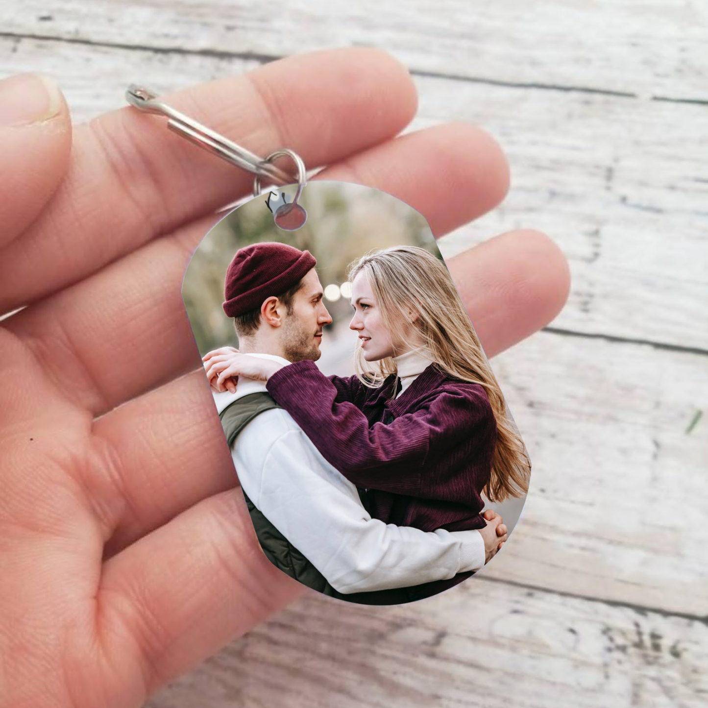 Personalised Stainless Steel Couples Keyring with Custom Photo & 2 Names Christmas Gift for Him | Jessemade