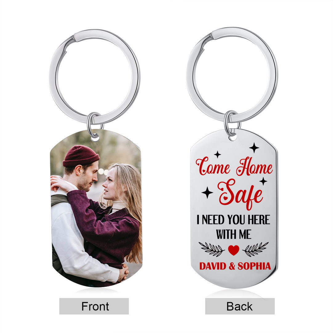Personalised Stainless Steel Couples Keyring with Custom Photo & 2 Names Christmas Gift for Him | Jessemade