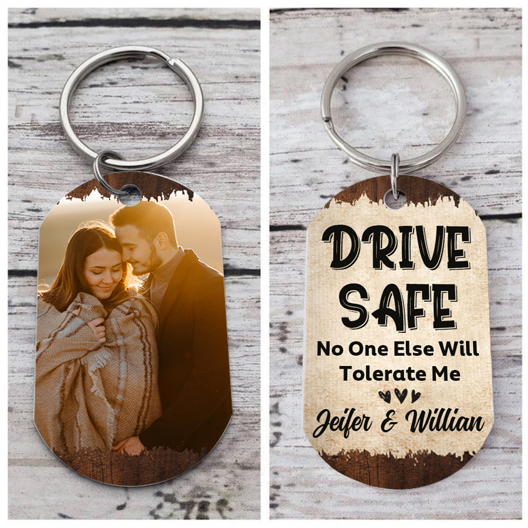 Personalised Stainless Steel Couple Keyring with Custom 2 Names & Photo Thoughtful Gift for Him/Her | Jessemade