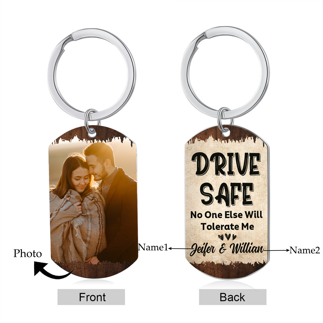Personalised Stainless Steel Couple Keyring with Custom 2 Names & Photo Thoughtful Gift for Him/Her | Jessemade