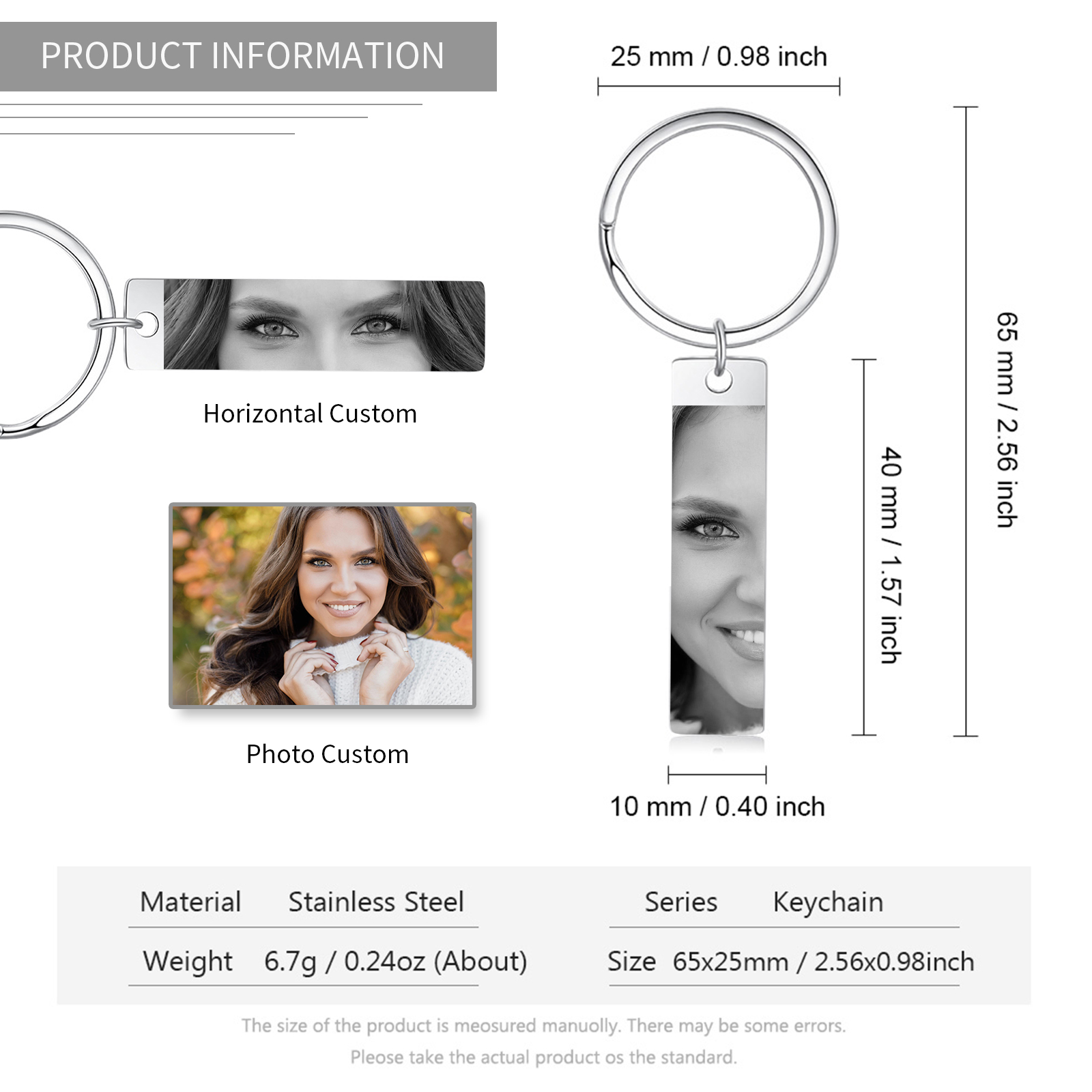 Custom Eye Photo Stainless Steel Keyring - Available in Silver & Gold & Black - Christmas Gift for Wife/Mum/Daughter/Sister | Jessemade