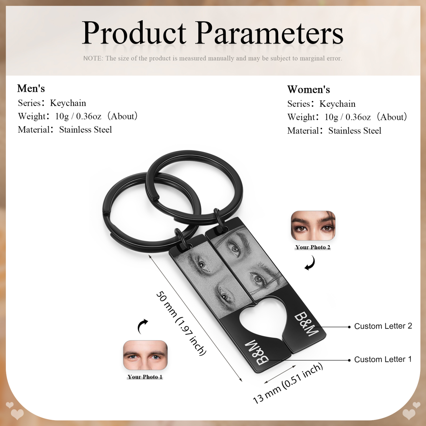 Personalised Eye Photo Keyring with Custom 2 Photos & 2 Letters Heart Puzzle Matching Keychain Gift for Couple | Jessemade