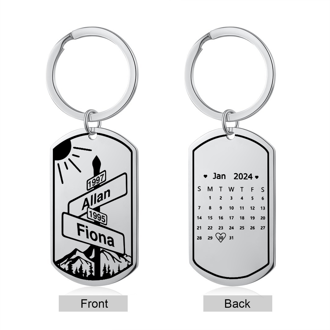 Personalized Stainless Steel Couple Keyring with Custom 2 Names, 2 Years & Date Valentine's gift for Him | Jessemade