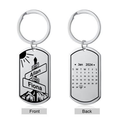 Personalized Stainless Steel Couple Keyring with Custom 2 Names, 2 Years & Date Valentine's gift for Him | Jessemade