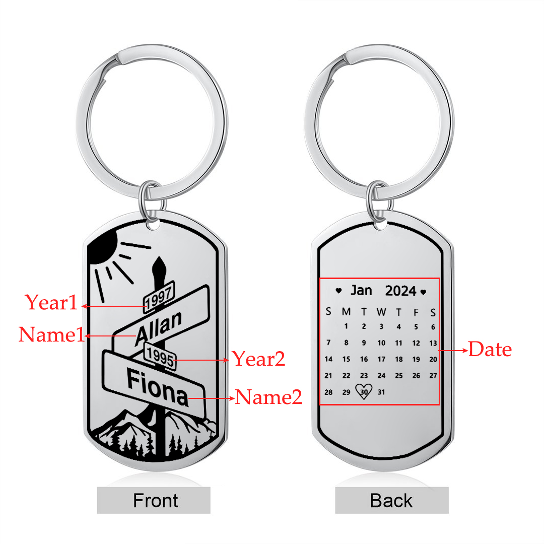Personalized Stainless Steel Couple Keyring with Custom 2 Names, 2 Years & Date Valentine's gift for Him | Jessemade