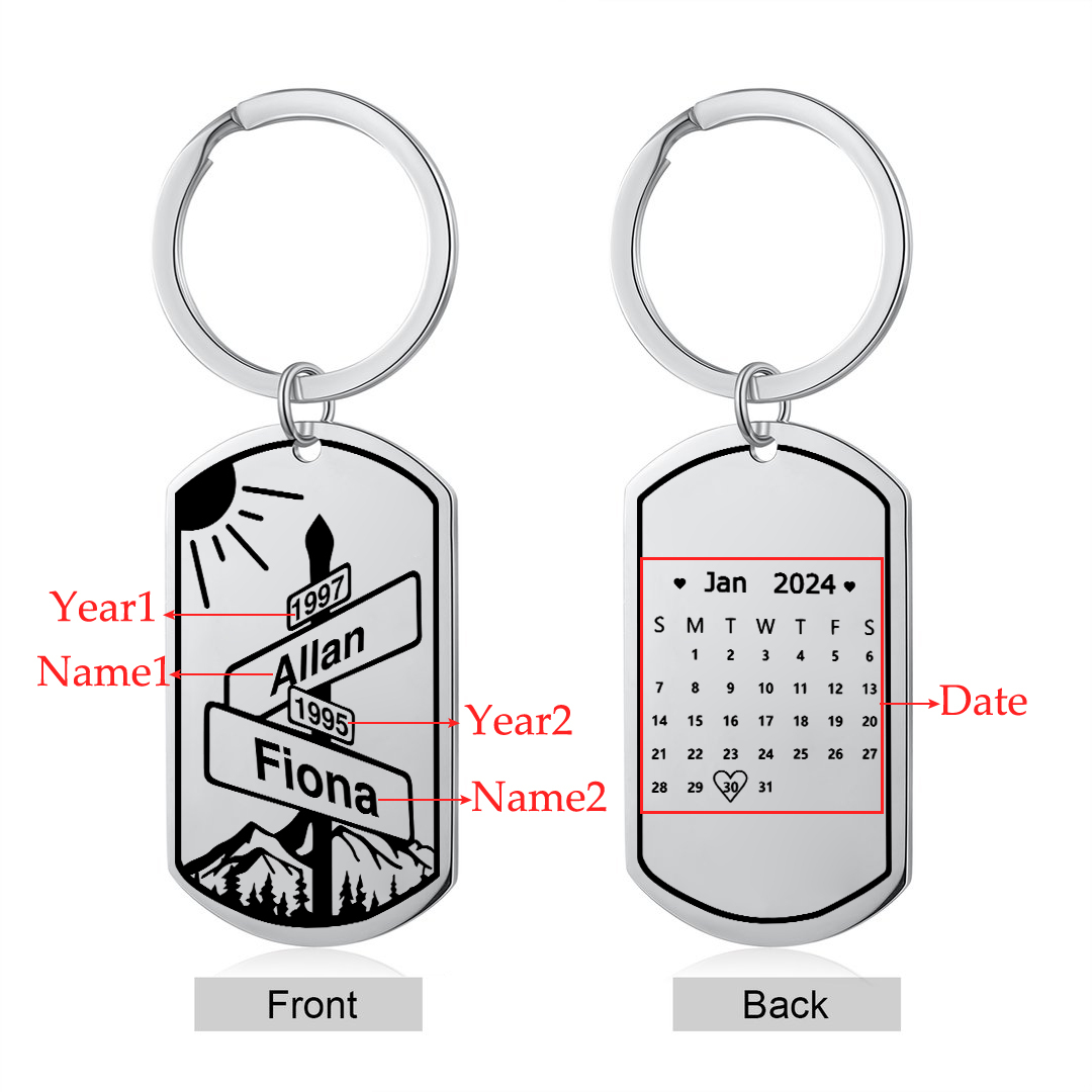 Personalized Stainless Steel Couple Keyring with Custom 2 Names, 2 Years & Date Valentine's gift for Him | Jessemade