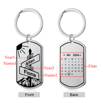 Personalized Stainless Steel Couple Keyring with Custom 2 Names, 2 Years & Date Valentine's gift for Him | Jessemade