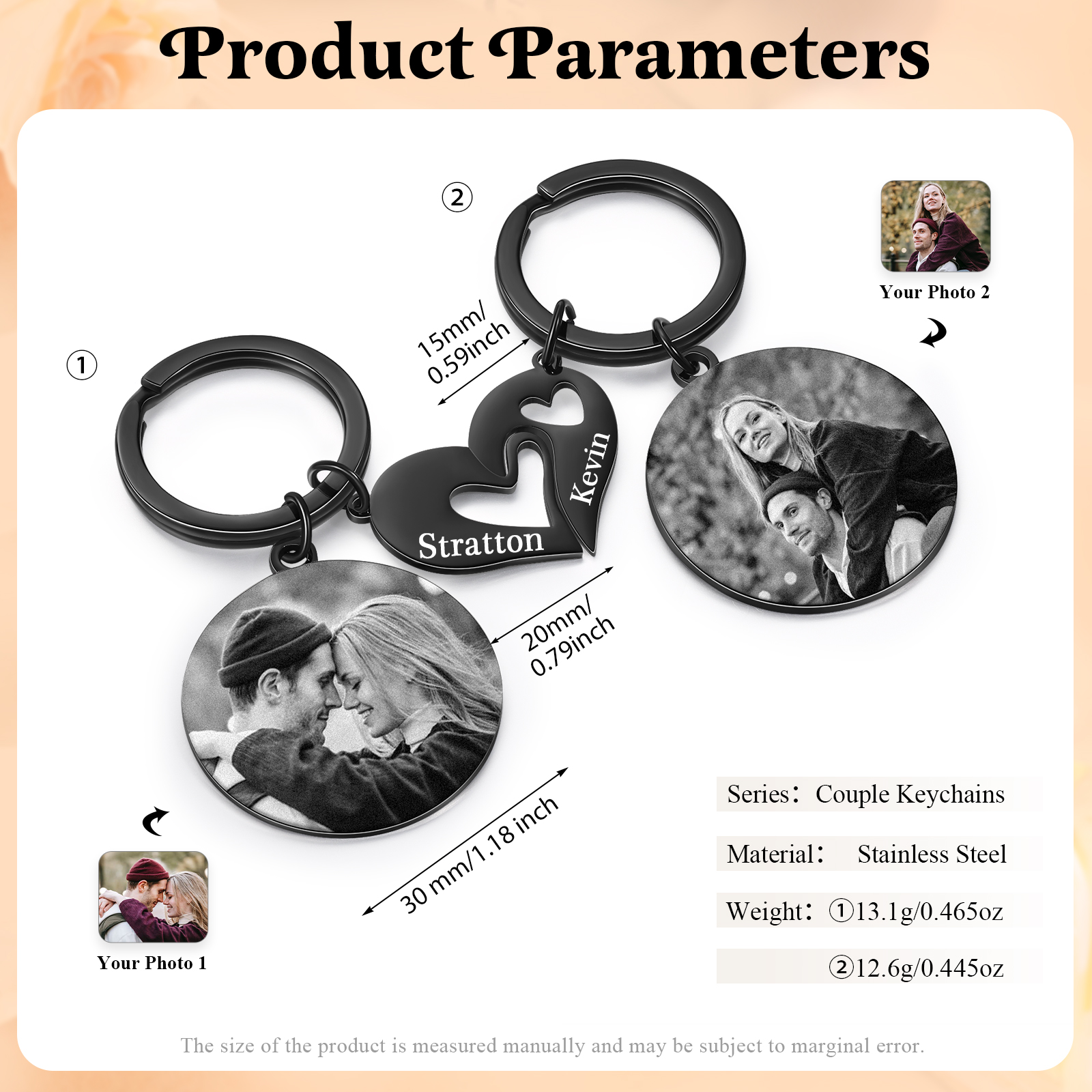 Personalized Couple Keyring with Heart Puzzle - Customized 2 Photos & 2 Names Valentine's gift for Couple | Jessemade