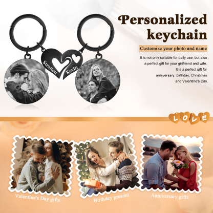 Personalized Couple Keyring with Heart Puzzle - Customized 2 Photos & 2 Names Valentine's gift for Couple | Jessemade