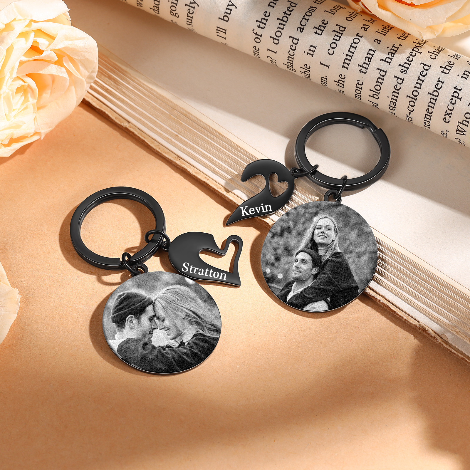 Personalized Couple Keyring with Heart Puzzle - Customized 2 Photos & 2 Names Valentine's gift for Couple | Jessemade