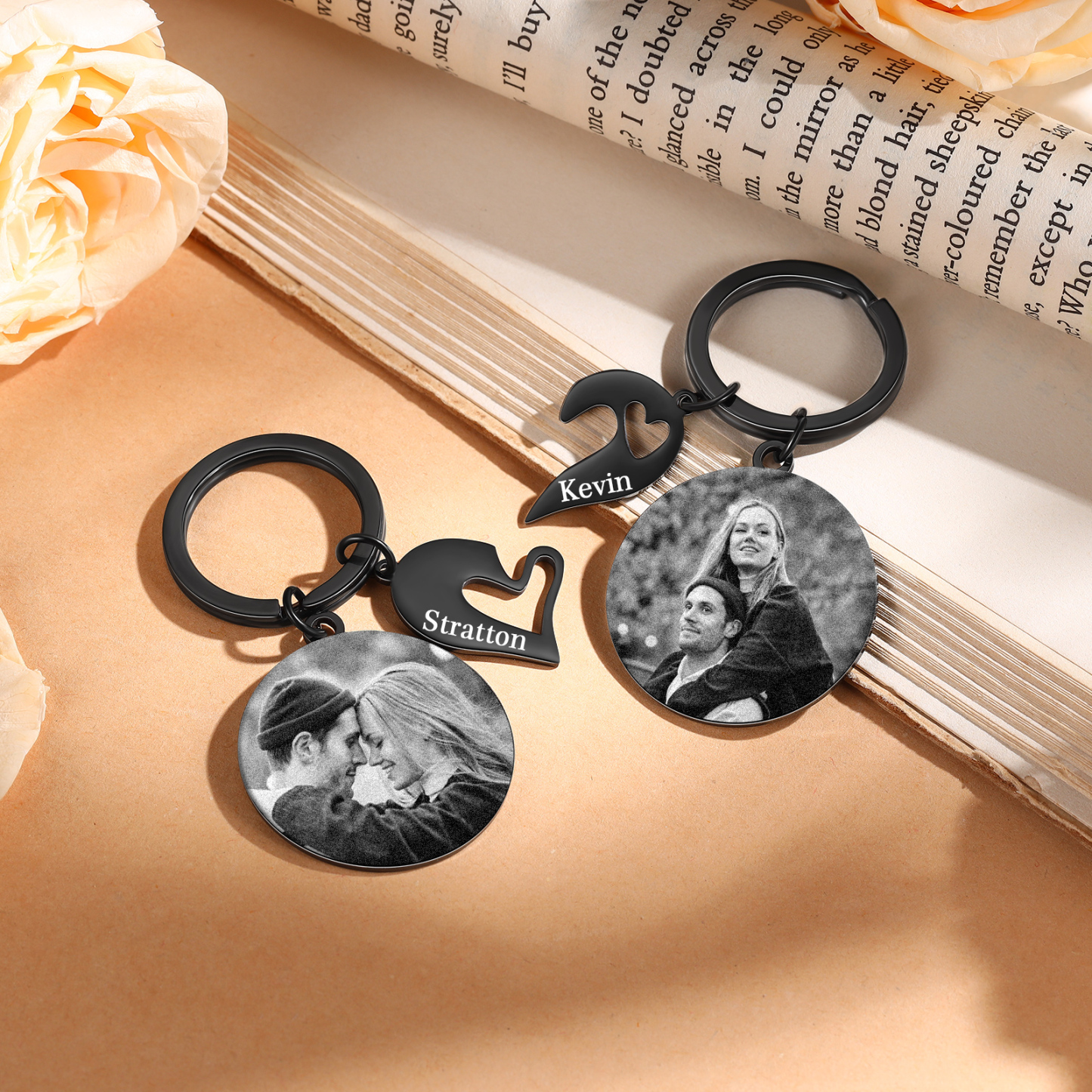 Personalized Couple Keyring with Heart Puzzle - Customized 2 Photos & 2 Names Valentine's gift for Couple | Jessemade