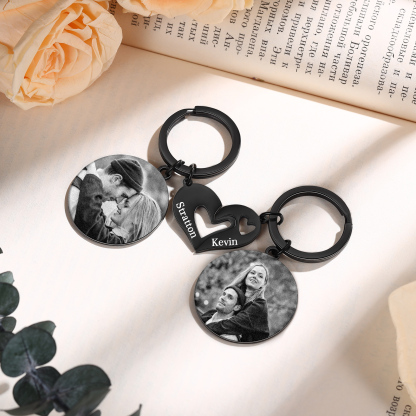 Personalized Couple Keyring with Heart Puzzle - Customized 2 Photos & 2 Names Valentine's gift for Couple | Jessemade