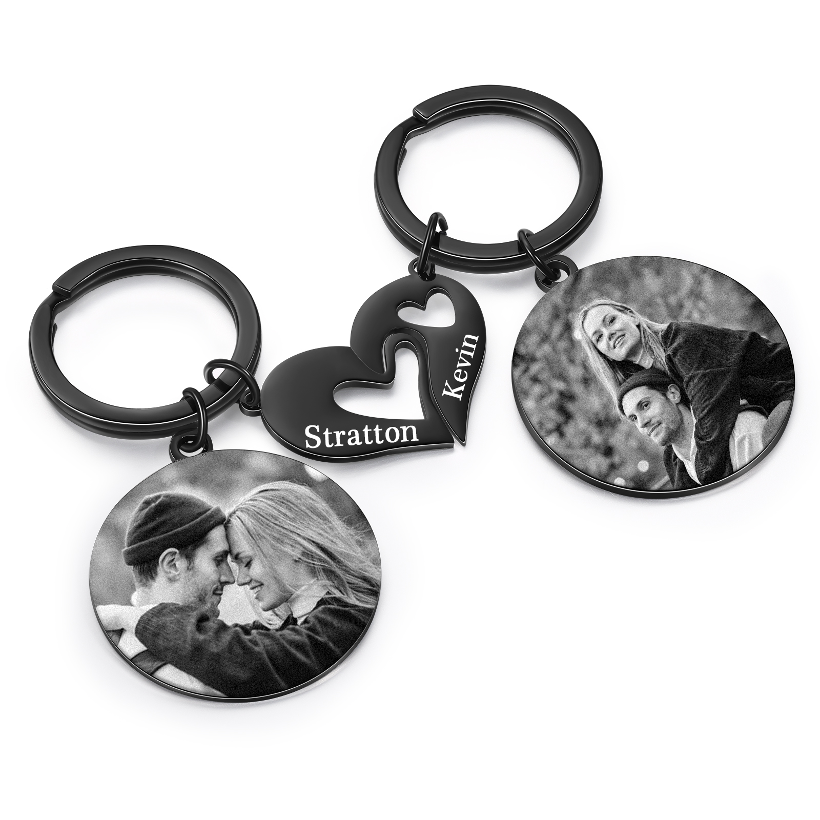 Personalized Couple Keyring with Heart Puzzle - Customized 2 Photos & 2 Names Valentine's gift for Couple | Jessemade