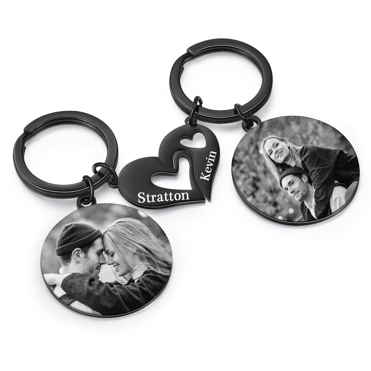 Personalized Couple Keyring with Heart Puzzle - Customized 2 Photos & 2 Names Valentine's gift for Couple | Jessemade