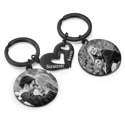 Personalized Couple Keyring with Heart Puzzle - Customized 2 Photos & 2 Names Valentine's gift for Couple | Jessemade