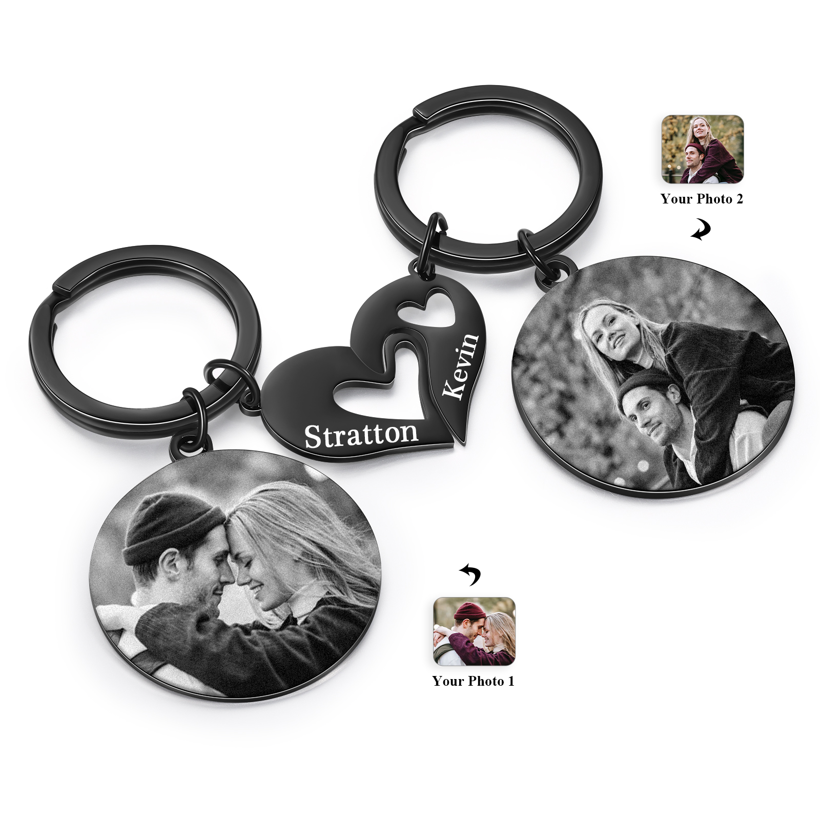Personalized Couple Keyring with Heart Puzzle - Customized 2 Photos & 2 Names Valentine's gift for Couple | Jessemade