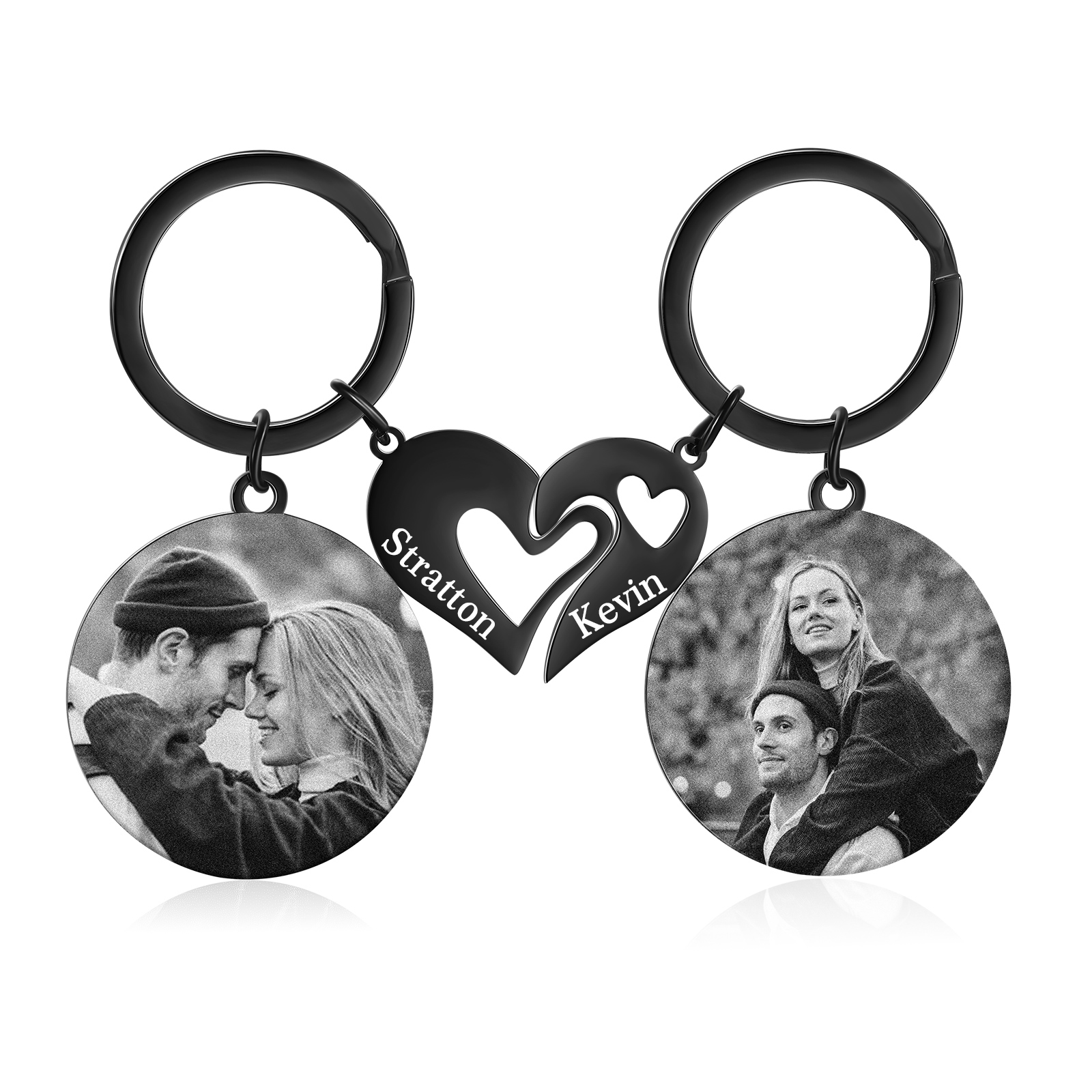 Personalized Couple Keyring with Heart Puzzle - Customized 2 Photos & 2 Names Valentine's gift for Couple | Jessemade