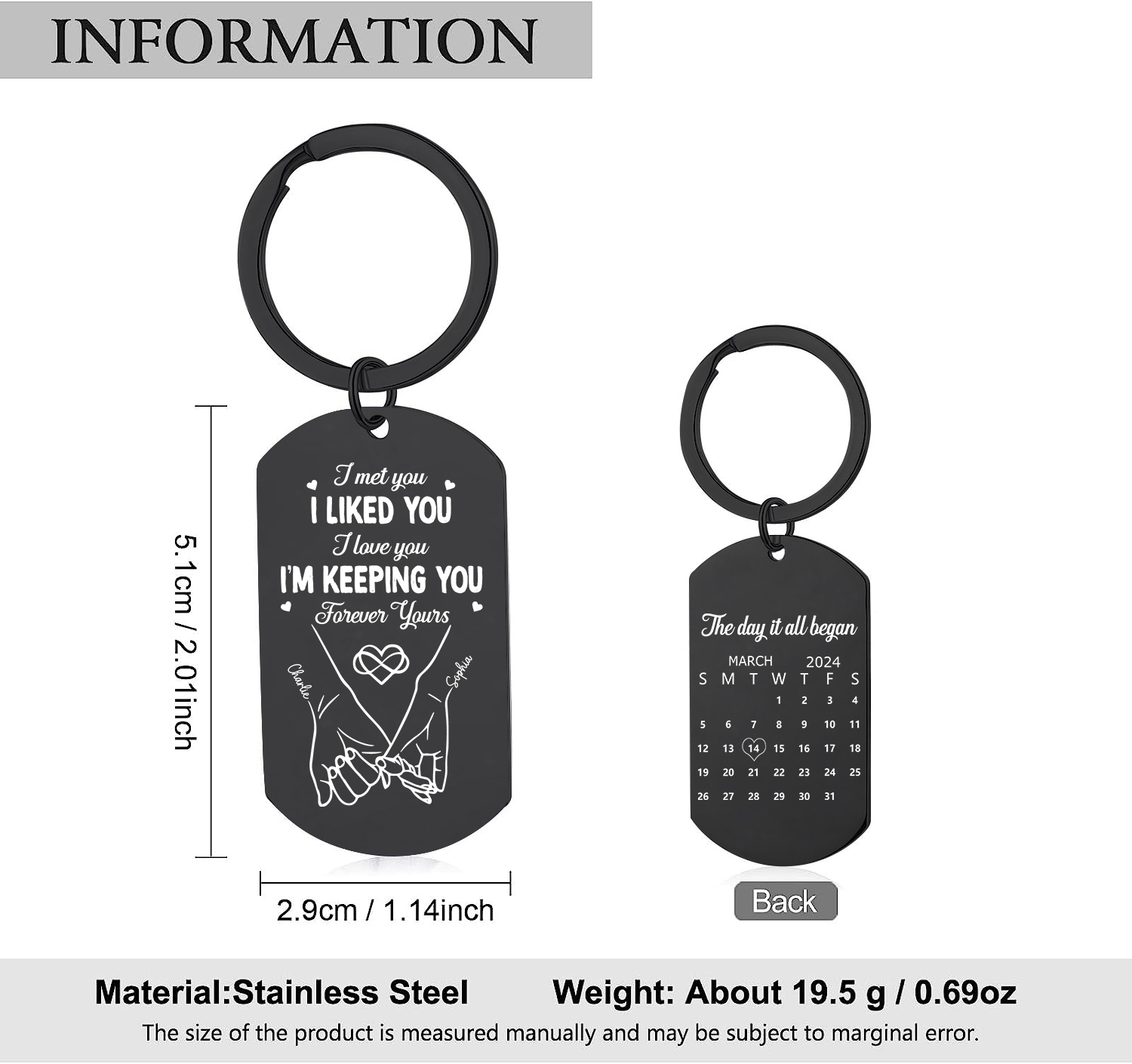 Personalized Keychain The Day It All Began Custom 2 Names and Date Gift for Couple