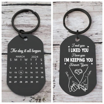 Personalized Keychain The Day It All Began Custom 2 Names and Date Gift for Couple