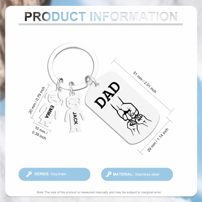 Father’s Day Personalized Keychain, Dad Gift with Kid’s Name - Custom Family Keyring for Dad 