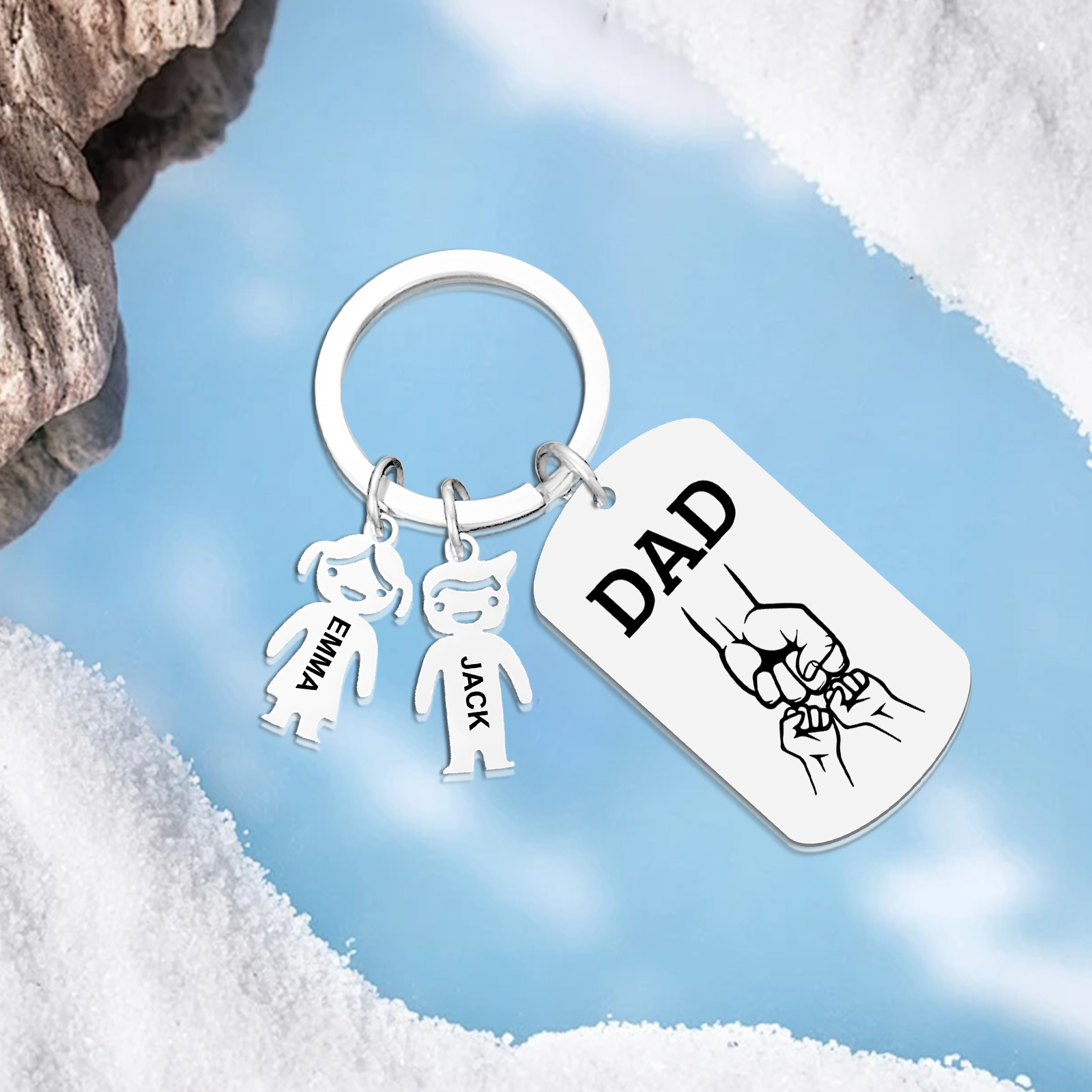 Father’s Day Personalized Keychain, Dad Gift with Kid’s Name - Custom Family Keyring for Dad 