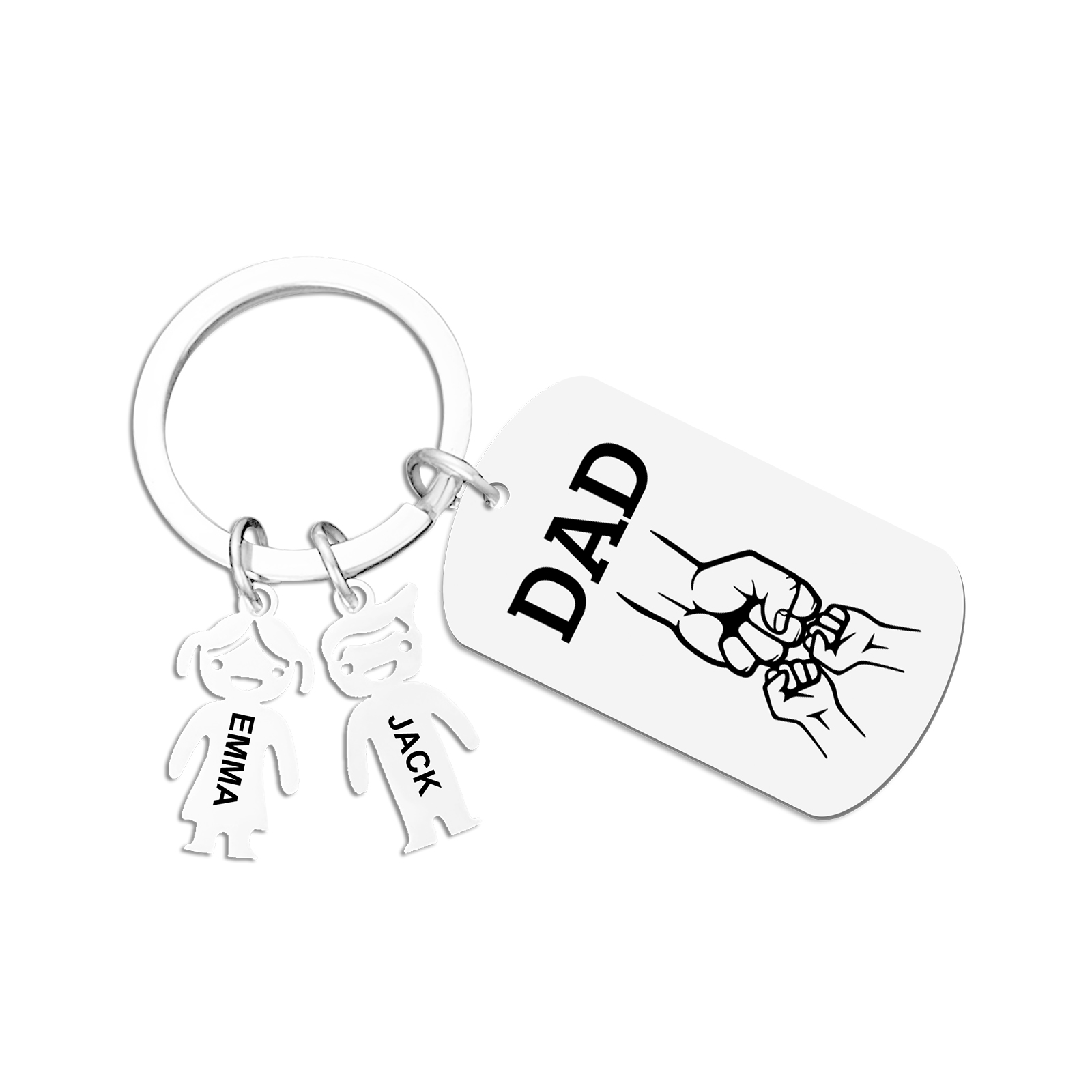 Father’s Day Personalized Keychain, Dad Gift with Kid’s Name - Custom Family Keyring for Dad 