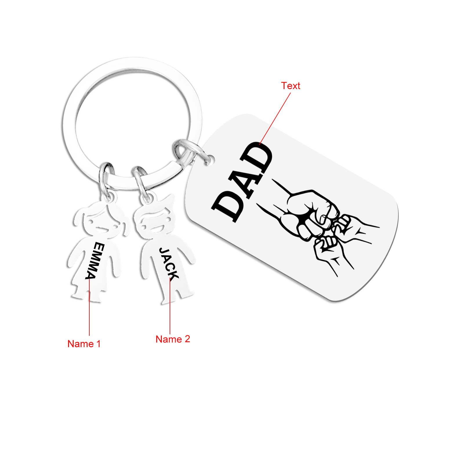 Father’s Day Personalized Keychain, Dad Gift with Kid’s Name - Custom Family Keyring for Dad 