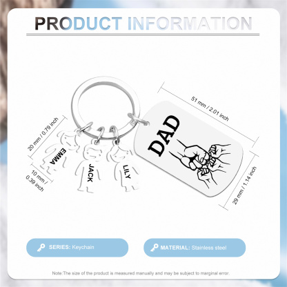 3 names - Father’s Day Personalized Keychain, Dad Gift with Kid’s Name - Custom Family Keyring for Dad 