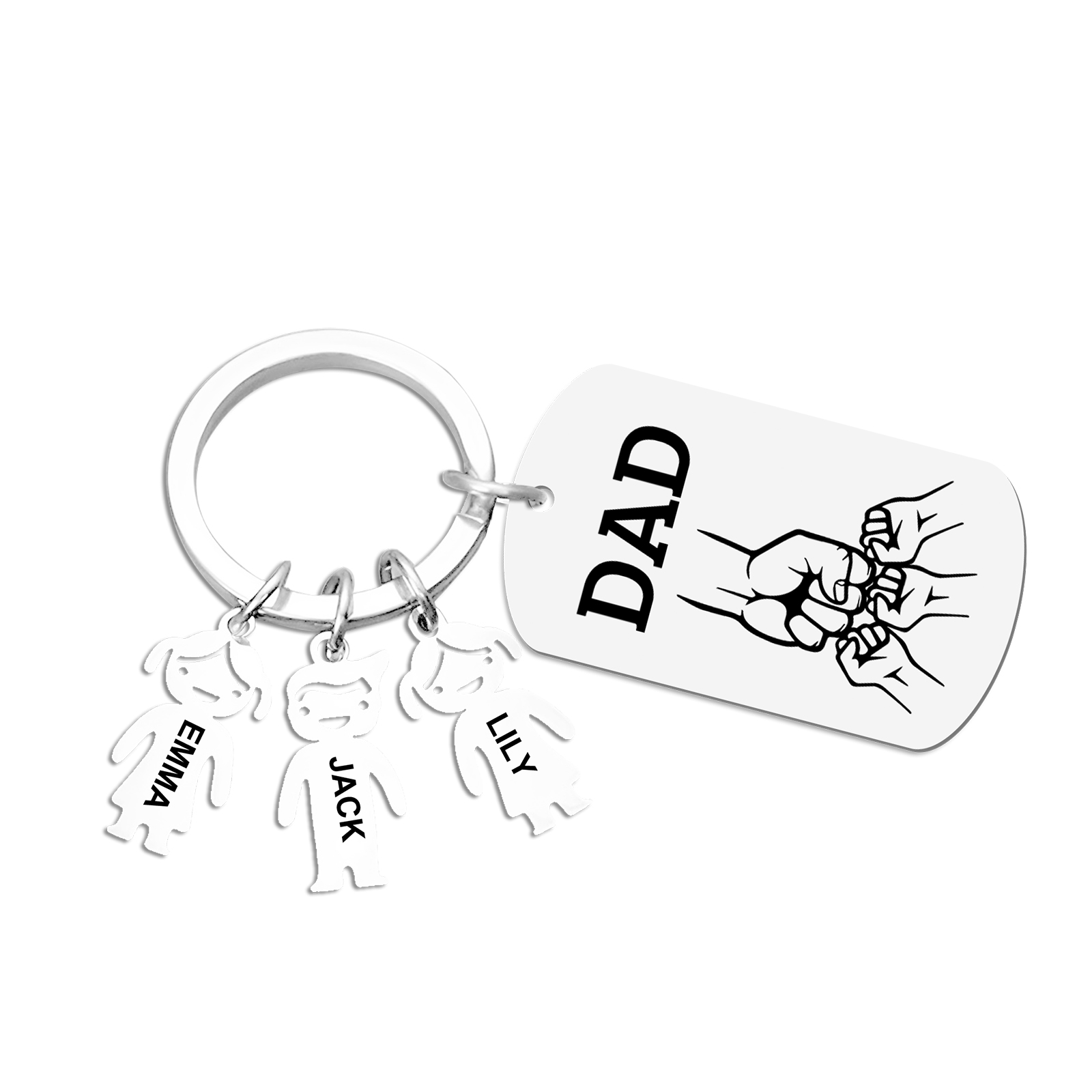 3 names - Father’s Day Personalized Keychain, Dad Gift with Kid’s Name - Custom Family Keyring for Dad 