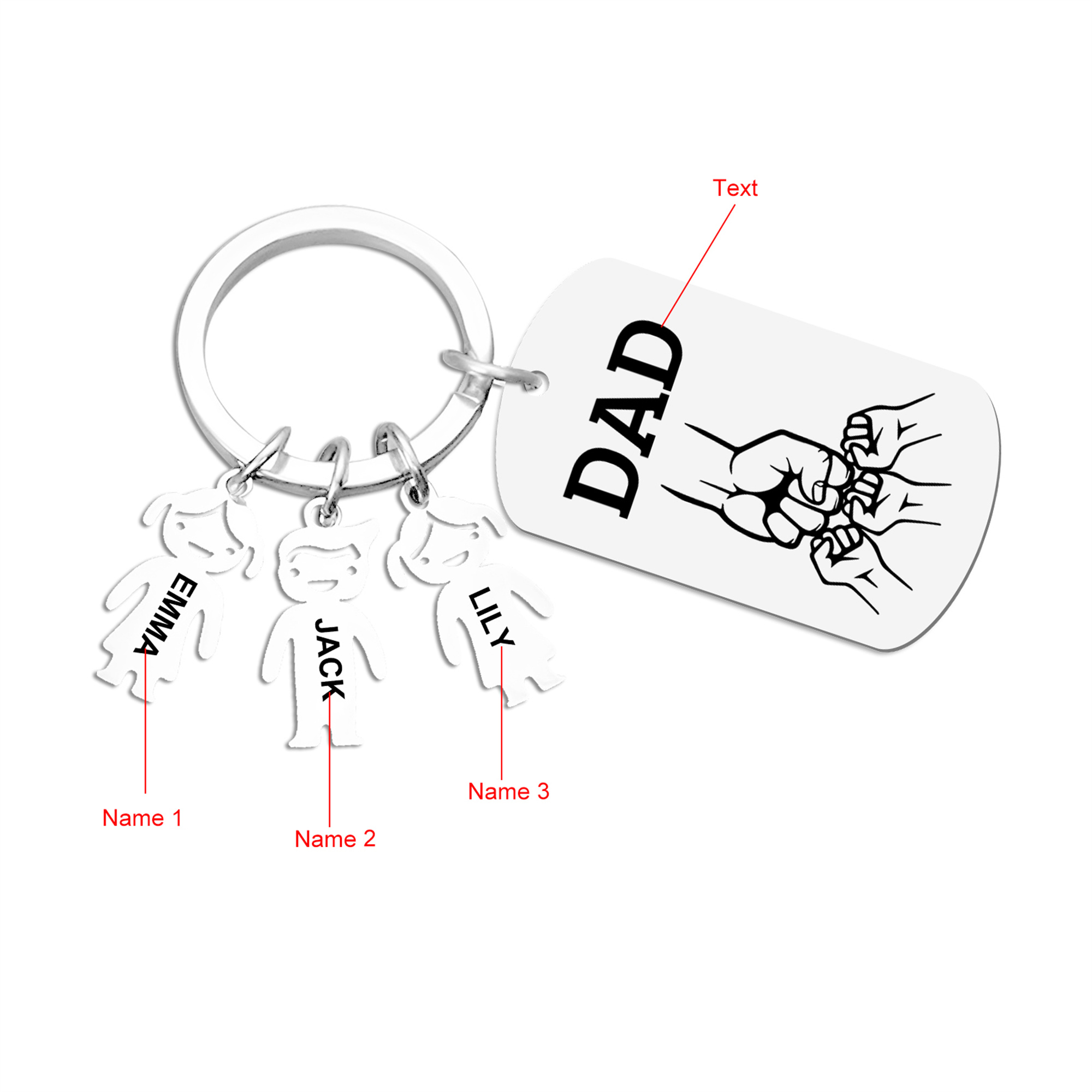 3 names - Father’s Day Personalized Keychain, Dad Gift with Kid’s Name - Custom Family Keyring for Dad 