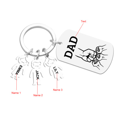 3 names - Father’s Day Personalized Keychain, Dad Gift with Kid’s Name - Custom Family Keyring for Dad 