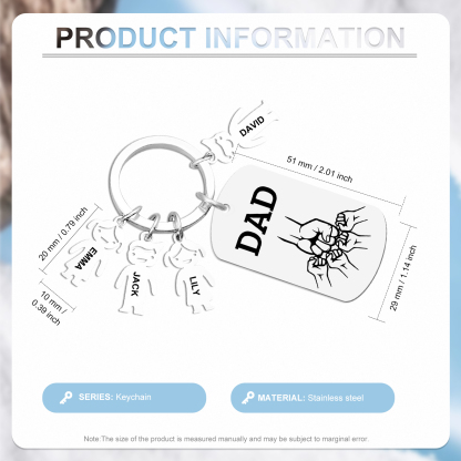 4 names - Father’s Day Personalized Keychain, Dad Gift with Kid’s Name - Custom Family Keychain for Dad 