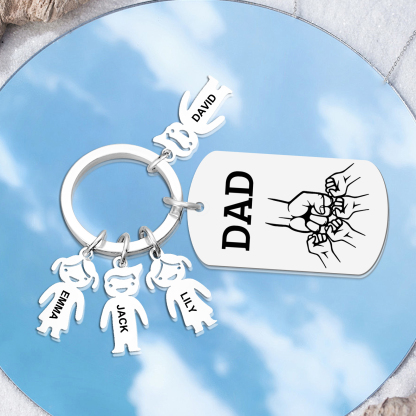 4 names - Father’s Day Personalized Keychain, Dad Gift with Kid’s Name
