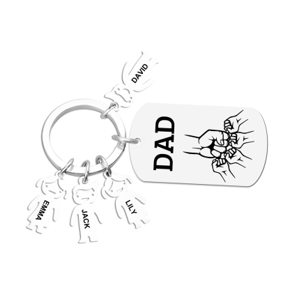 4 names - Father’s Day Personalized Keychain, Dad Gift with Kid’s Name - Custom Family Keychain for Dad 