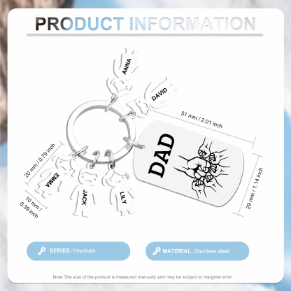 5 names - Father’s Day Personalized Keychain, Dad Gift with Kid’s Name - Custom Family Keychain for Dad 