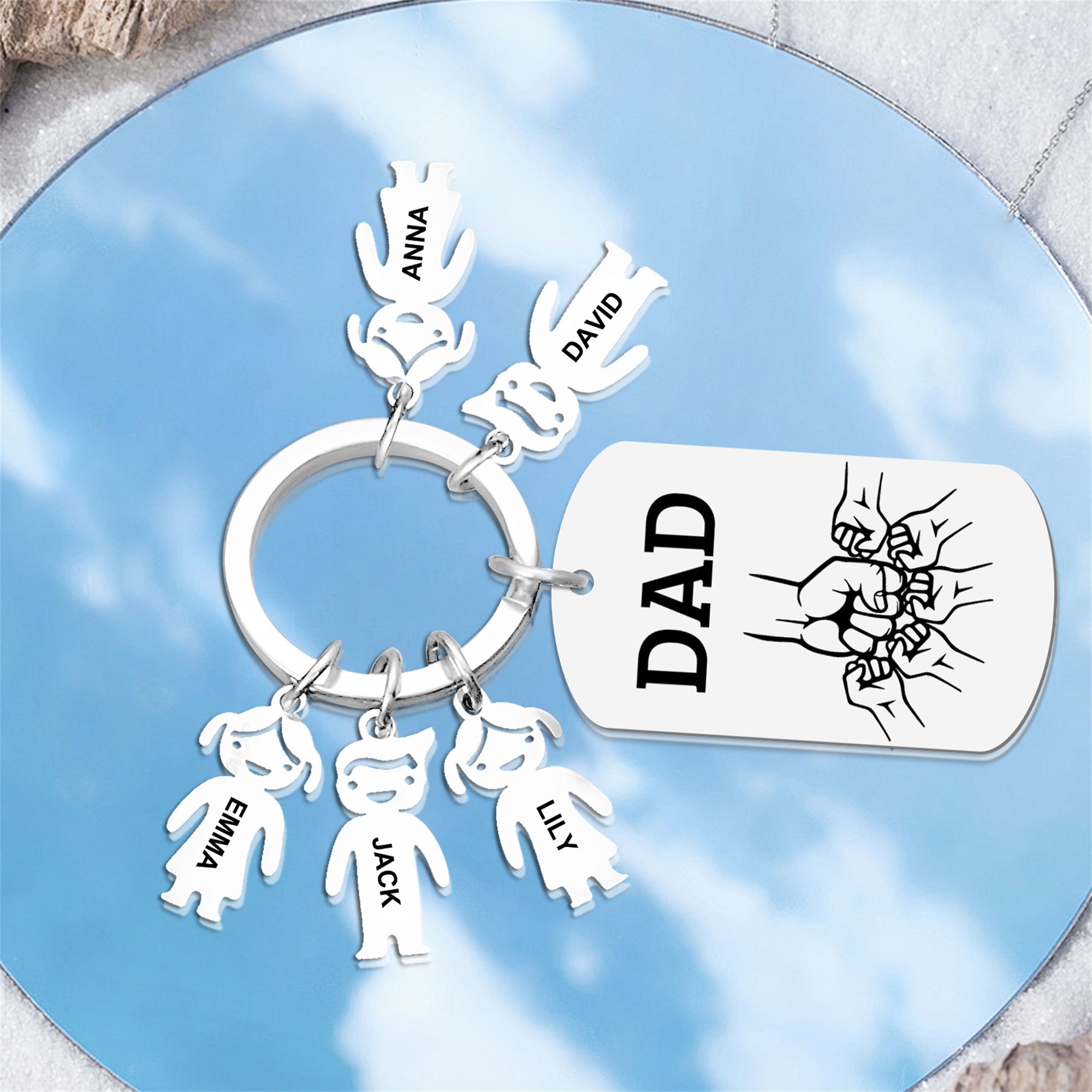 5 names - Father’s Day Personalized Keychain, Dad Gift with Kid’s Name