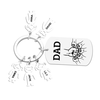5 names - Father’s Day Personalized Keychain, Dad Gift with Kid’s Name - Custom Family Keychain for Dad 