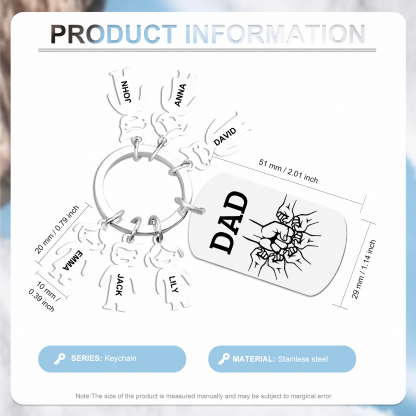 6 names - Father’s Day Personalized Keychain, Dad Gift with Kid’s Name - Custom Family Keychain for Dad 