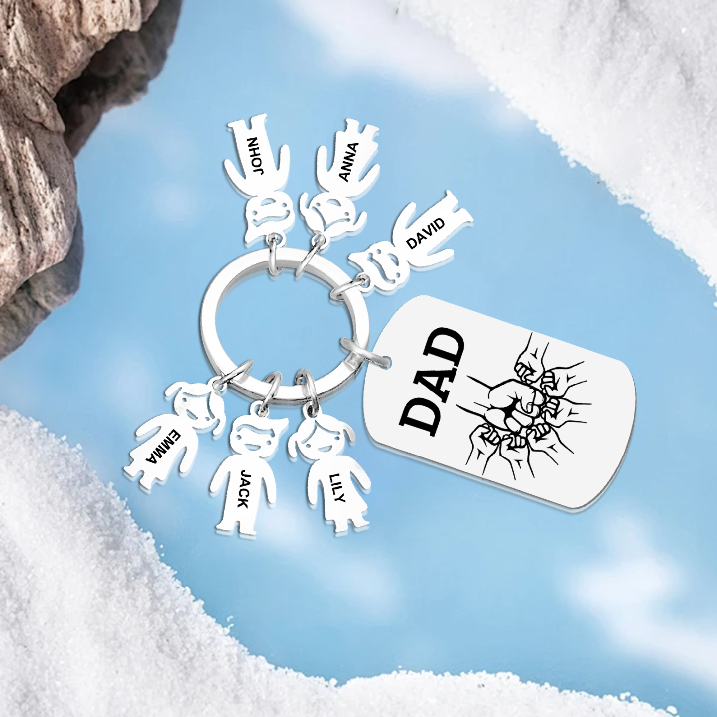 6 names - Father’s Day Personalized Keychain, Dad Gift with Kid’s Name