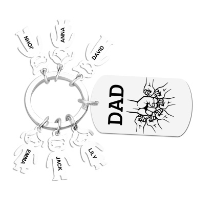 6 names - Father’s Day Personalized Keychain, Dad Gift with Kid’s Name - Custom Family Keychain for Dad 