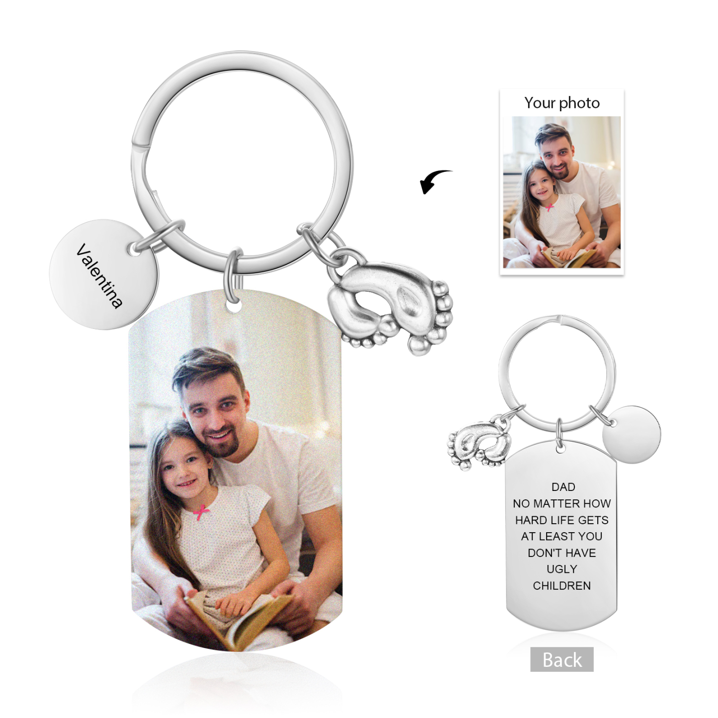 Custom Photo Keychain for Dad – Funny Foot Engraved Father’s Day Gift | Jessemade