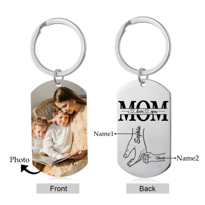 2 Names & 1 Photo- Personalized Stainless Steel Photo Keychain for Mom – Mother’s Day